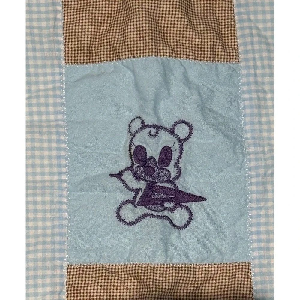 Baby Boy Patchwork Quilt Teddy Bear Blue Brown 32x32 Crib Stroller Blanket